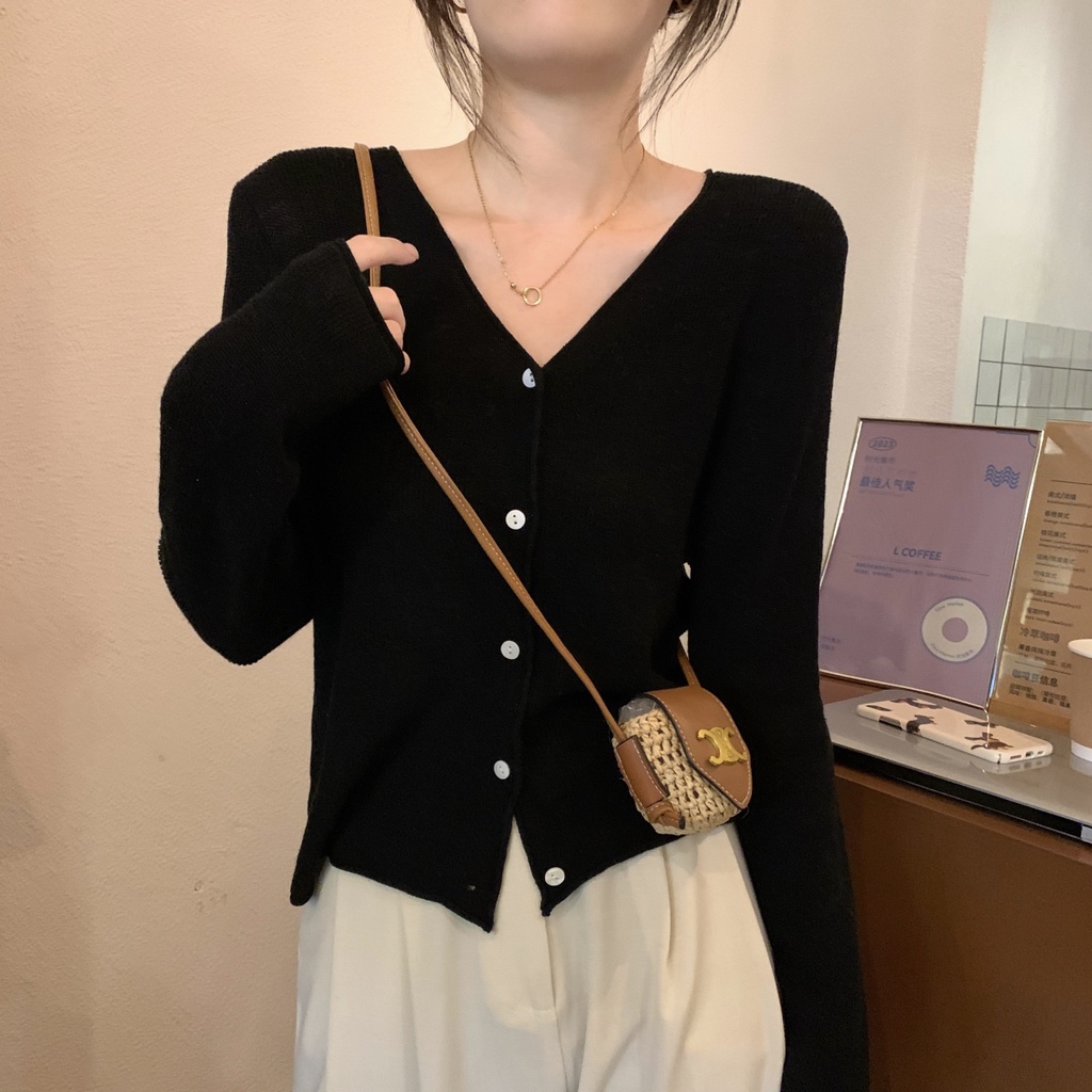 Áo Khoác Cardigan Dệt Kim Tay Dài Cổ Chữ V Thời Trang Mùa Thu 66757