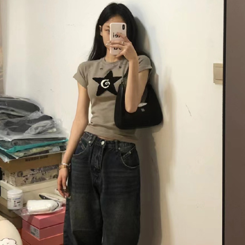 Áo Thun Ngắn Tay Ôm Dáng Gợi Cảm Theo Phong Cách Retro