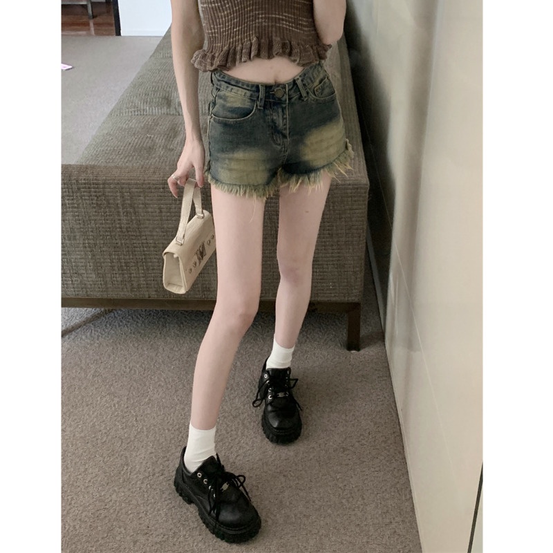 Quần Short Denim Lưng Cao Thời Trang Hàn Quốc Dành Cho Nữ