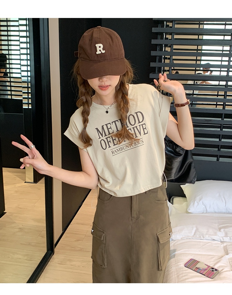 Áo Thun Cộc Tay Dáng Ôm Phối Dây Rút In Chữ Phong Cách Mỹ Thời Trang Mùa Hè 64286