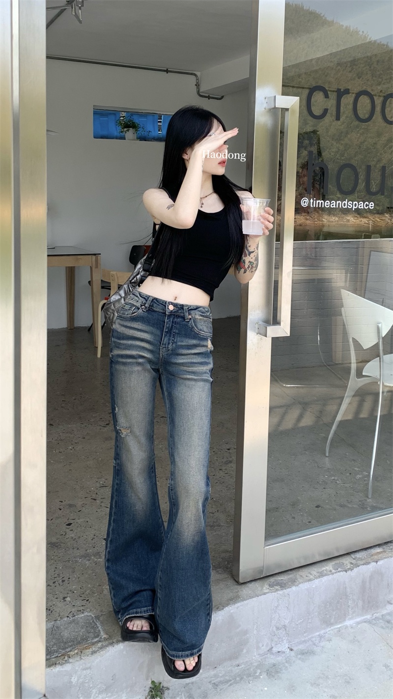 Quần Jean Lưng Thấp Dáng Ôm Phong Cách Retro 64797