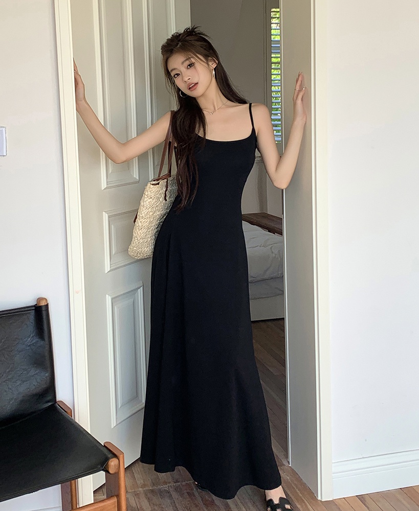 Đầm Hai Dây Dáng Dài Màu Đen / Xám Đơn Giản Thời Trang Cho Nữ 63430