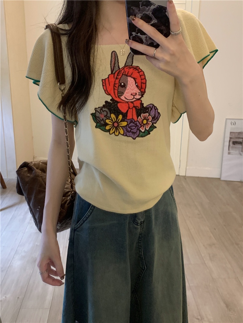 Áo Sweater Tay Cánh Tiên Thêu Hình Thỏ Phong Cách Mới Mùa Hè 64773