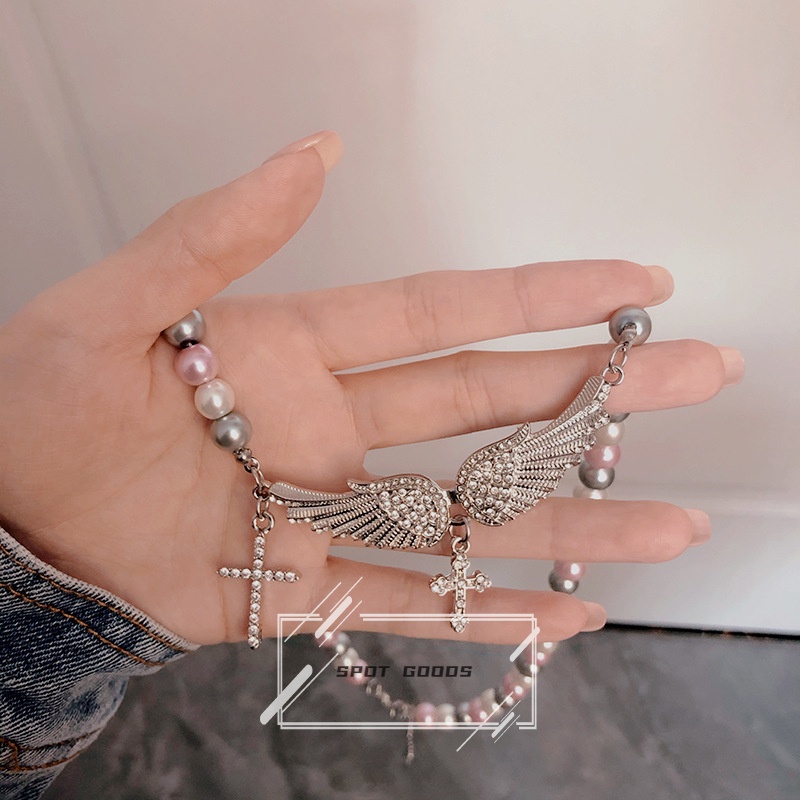 Vòng cổ Sợi Xích Mặt Thánh Giá Đính Ngọc Trai Phong Cách hip hop