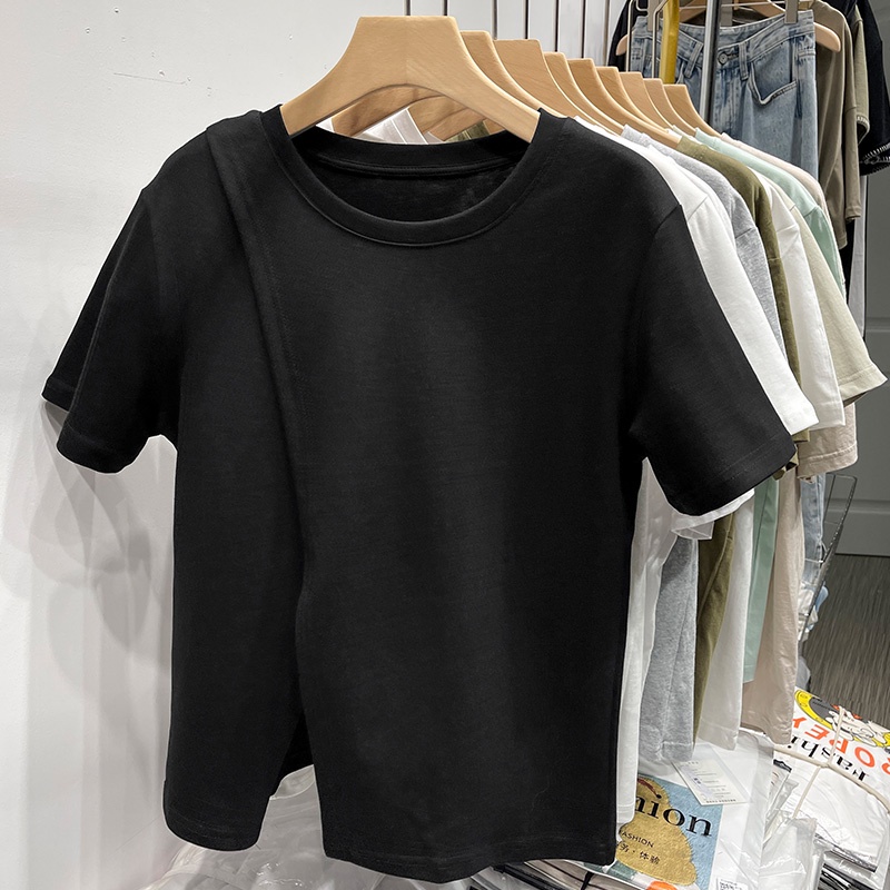 Áo Thun Nữ Ngắn Tay Xẻ Tà Vải Cotton Trơn 61969