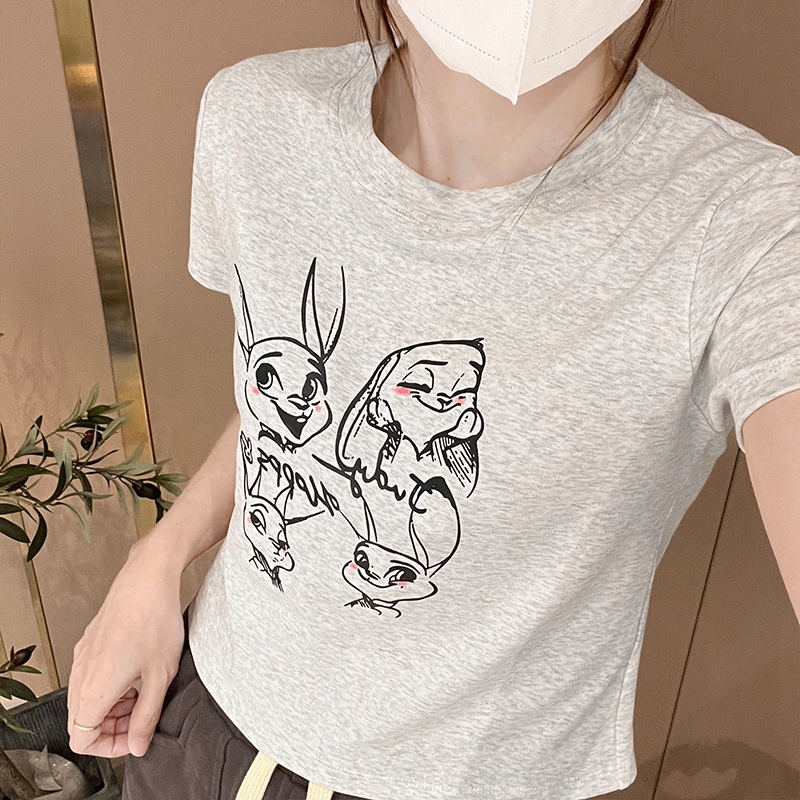 Áo Thun Tay Ngắn In Hình Thỏ Dễ Thương Vải Cotton Thời Trang Mùa Hè 62434