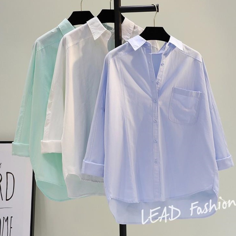 Áo Sơ Mi Nữ Tay Dài Dáng Rộng RENJIANVSHENG Phong Cách Hàn Quốc Dễ Phối Đồ