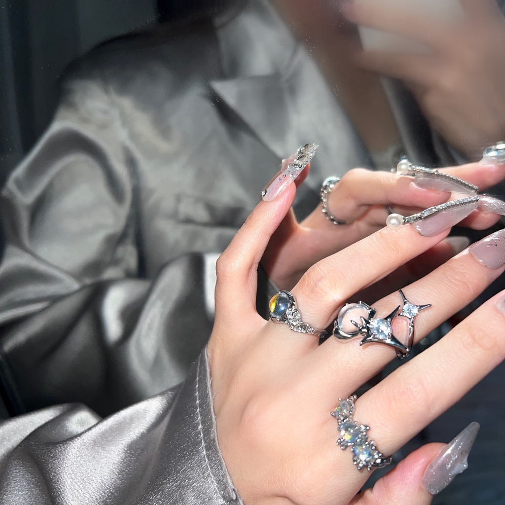 Nhẫn Hở Đính Đá Mắt Mèo Phong Cách Hàn Quốc Cổ Điển Cá Tính Thời Trang Cho Nữ