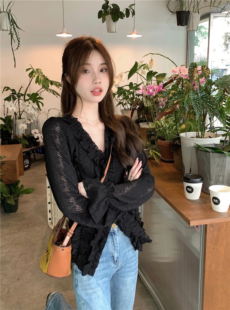 Áo Sơ Mi Cổ Chữ v Tay Dài Phong Cách Hàn Quốc Kiểu Mới 64024