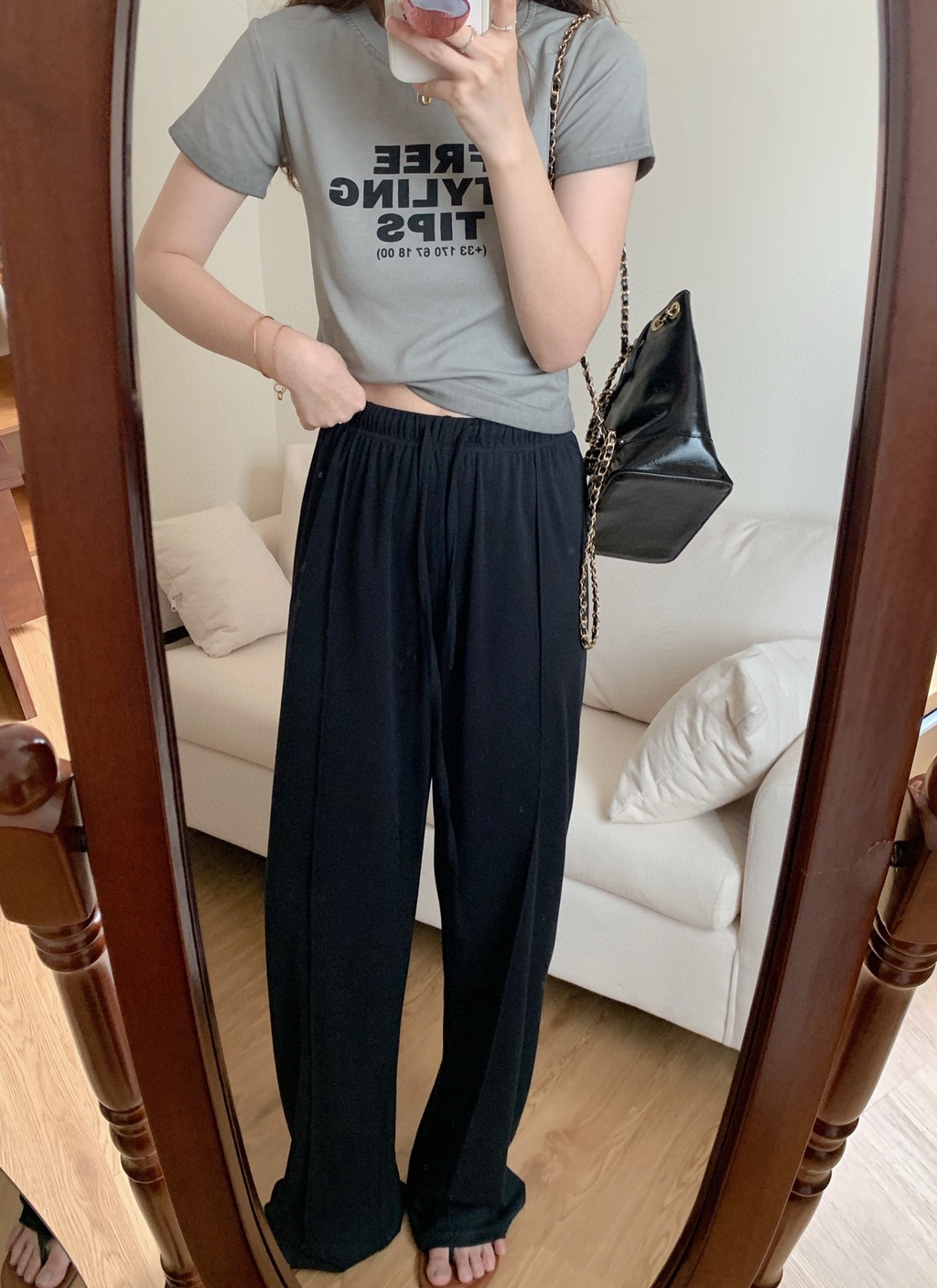 Quần Dài Ống Rộng Lưng Cao Phối Dây Rút Thời Trang Mùa Hè Mới 64604