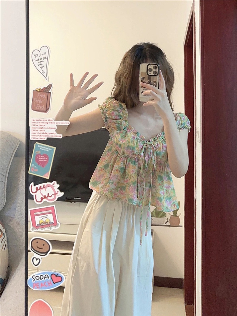 Bộ Áo Sát Nách + Quần Dài In Hoa Dáng Rộng Thời Trang 65183