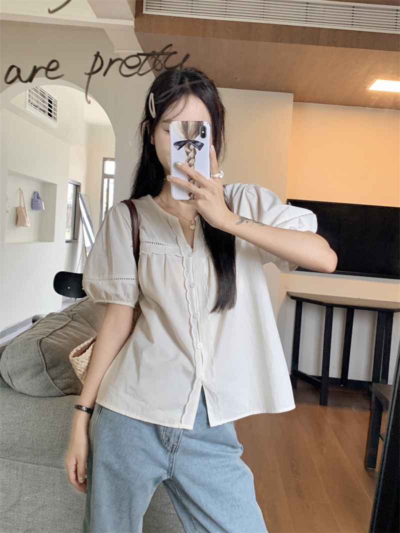 65486 Ren Ngắn Tay Áo Sơ Mi Rời Phụ Nữ