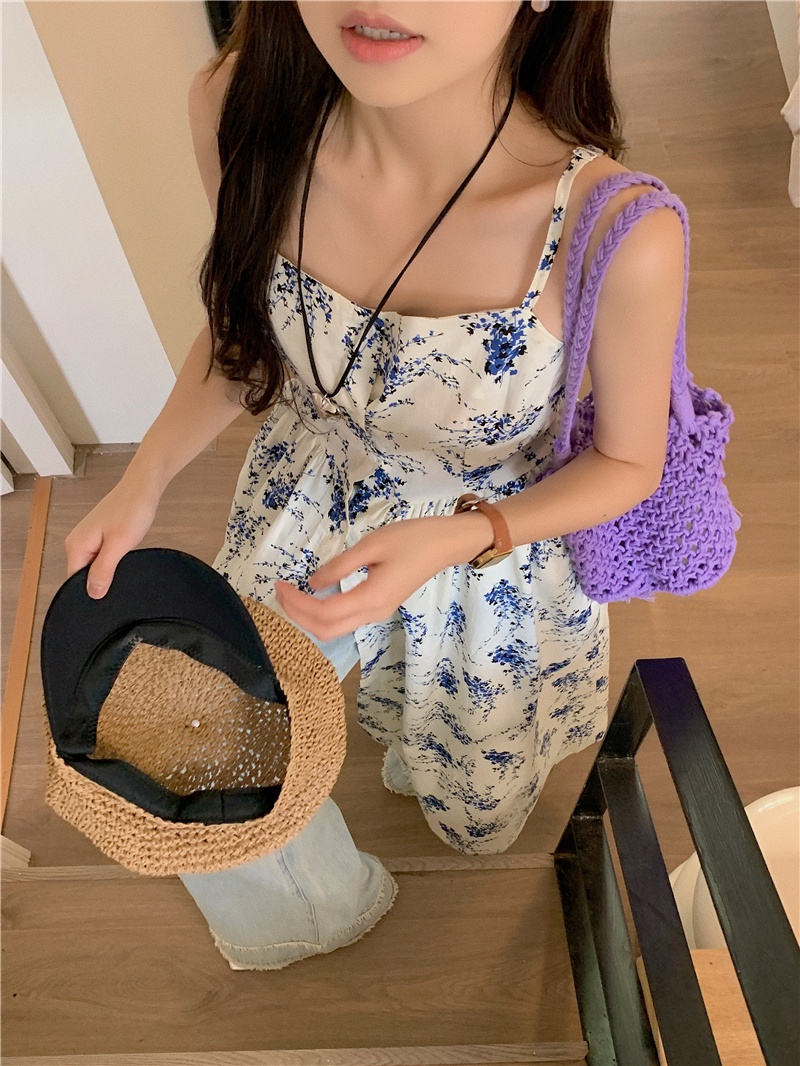 Đầm Hoa Hai Dây Cài Nút Phong Cách Pháp Quý Phái 65757