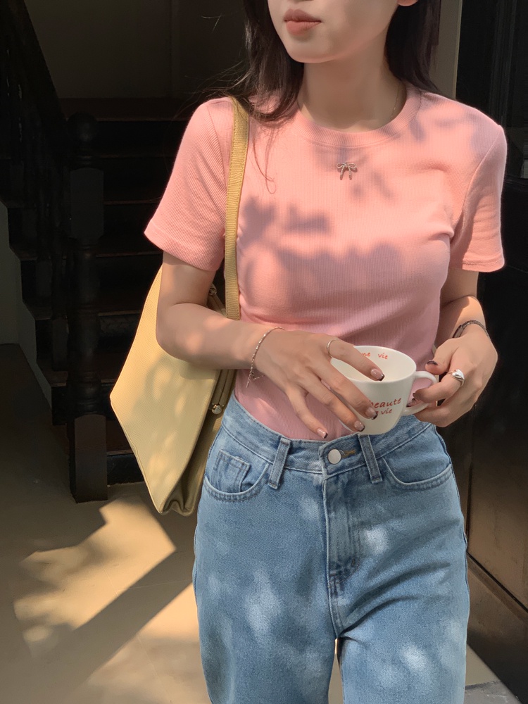 Áo Thun Cotton Co Giãn Thoải Mái Đính Nơ Nhỏ Xinh Xắn 63858