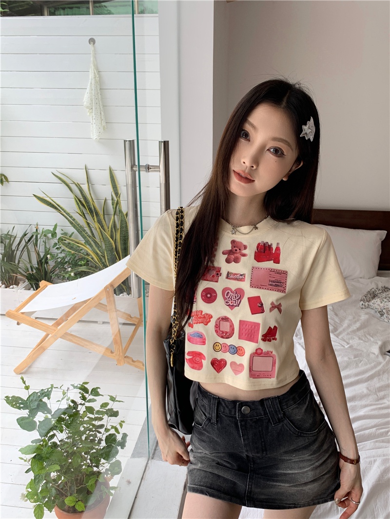 Áo Thun Dáng Ôm Cổ Tròn In Graffiti Hoạt Hình Thời Trang Cá Tính 64551