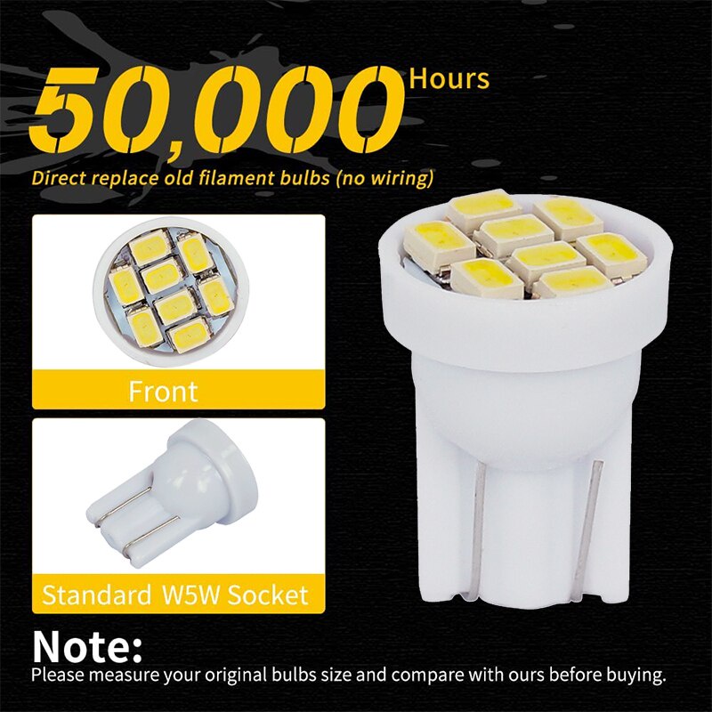 Set 10 Đèn LED T10 W5W 5W5 12V 7000K 1206 8 SMD Ánh Sáng Trắng Siêu Sáng Dành Cho Ô Tô