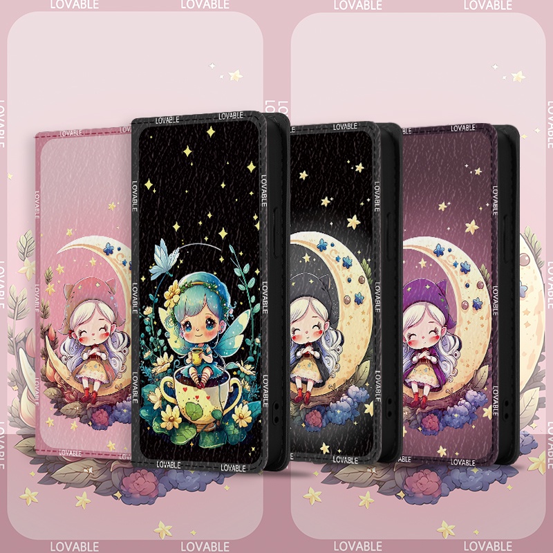 Bao da samsung phù hợp với s21 + s21 fe s22 pro s23 + s23 ultra 5g bao da moon girl shock-resistant