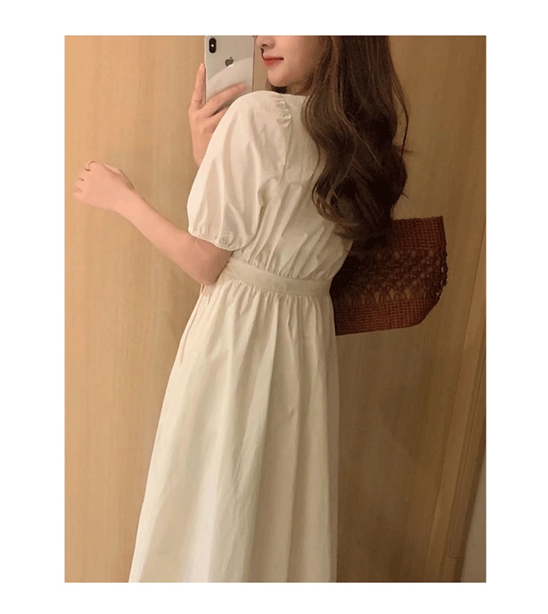 Đầm Trắng Cổ Chữ V Phong Cách Retro Pháp Thời Trang Mùa Hè Hàng Mới 62093