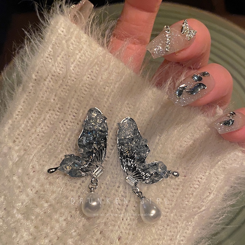 Bông Tai Hình Bướm Đính Ngọc Trai Zircon Phong Cách Hàn Quốc Sang Trọng