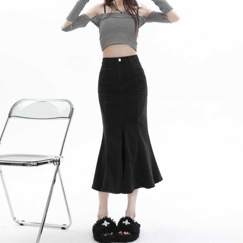 Chân Váy Denim Đuôi Cá Lưng  RENJIANVSHENG Cao Thời Trang Dành Cho Nữ