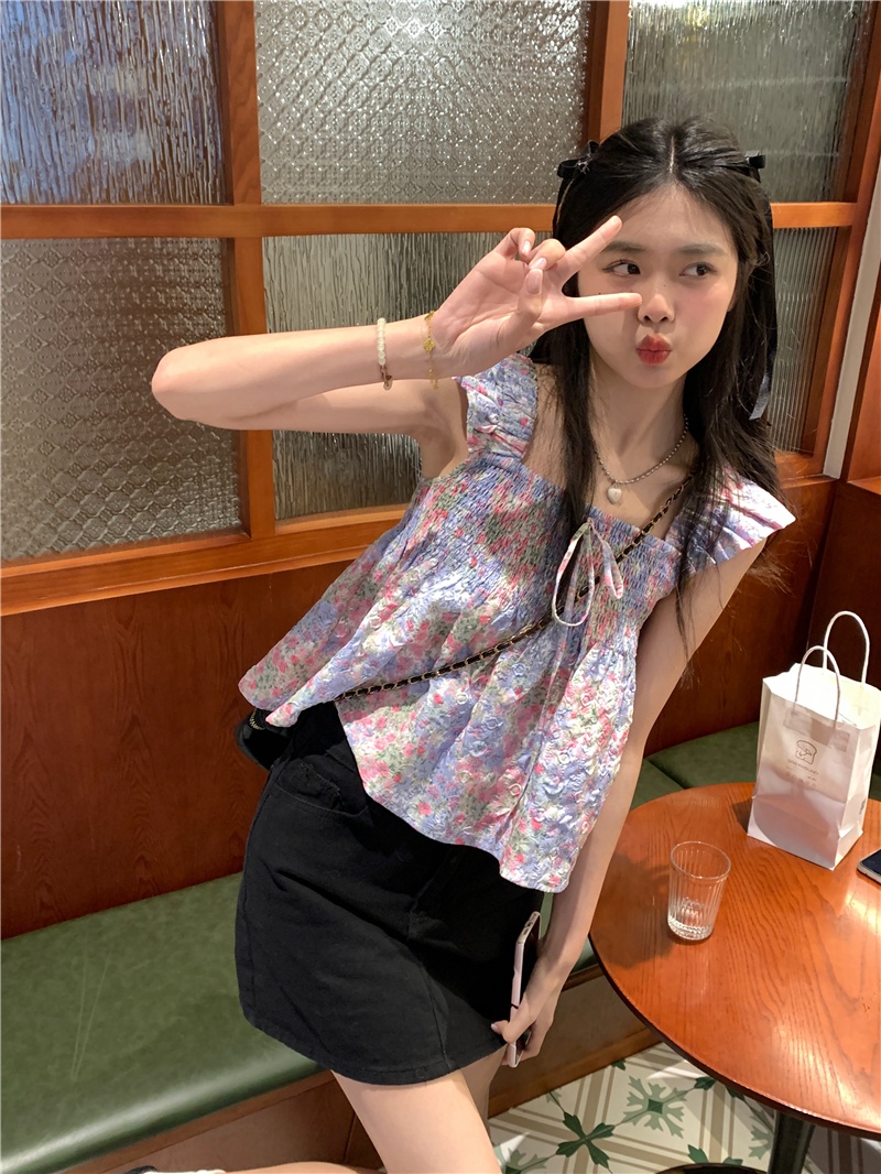 65714 Phong Cách Mới Áo Yếm Hoa Tay Bèo