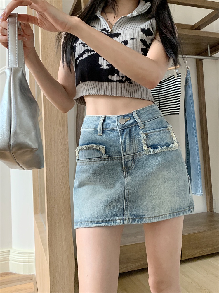 Chân Váy Denim Lưng Cao Dáng Dài Phối Tua Rua Thời Trang Cá Tính 66598