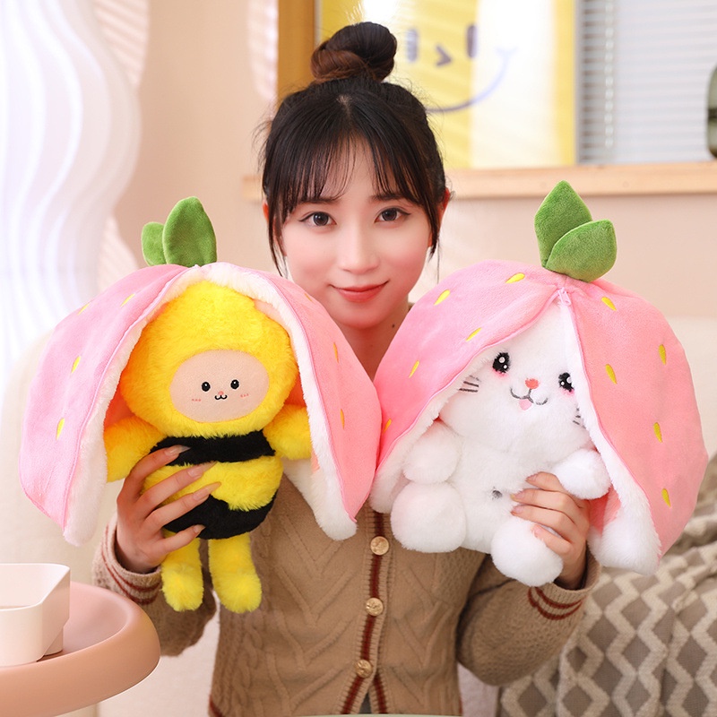 HYC Humey Gấu Bông con thỏ Cosplay 2 trong 1 Màu - Bunny Bông Cao Cấp Gấu Bông Thú Nhồi Bông Hình Thỏ dâu Và Cà Rốt