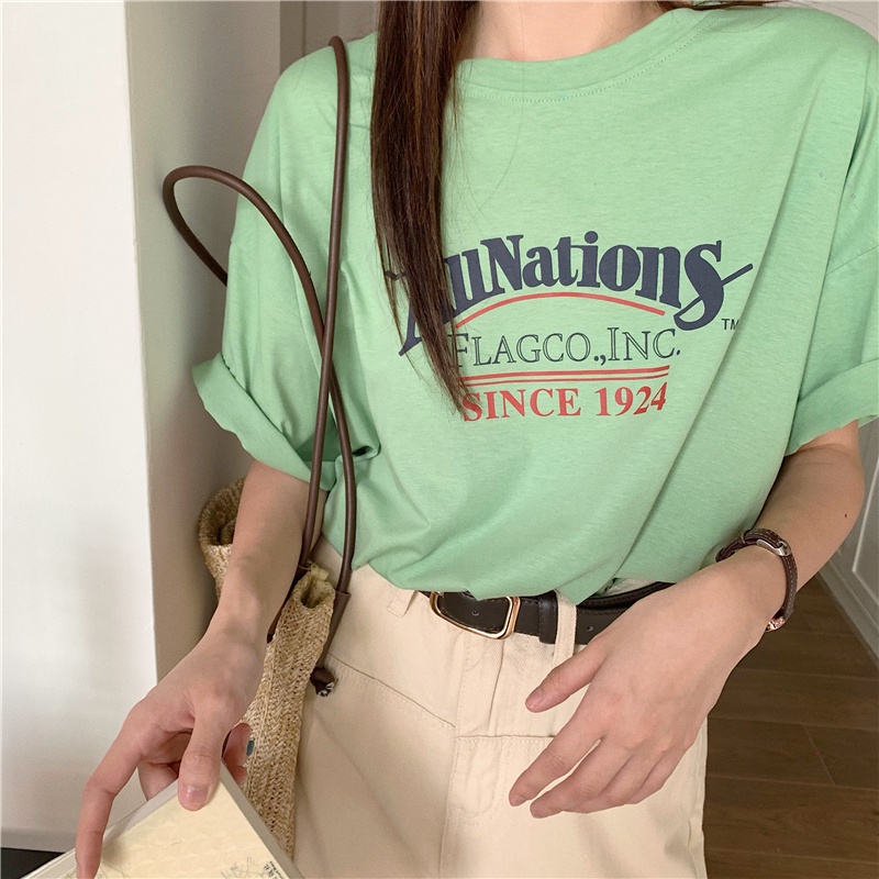 Áo Thun Cotton Ngắn Tay In Chữ Phong Cách Mới Mùa Hè 62217