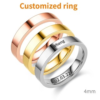 Nhẫn thép không gỉ mỏng 4mm khắc tên thời trang