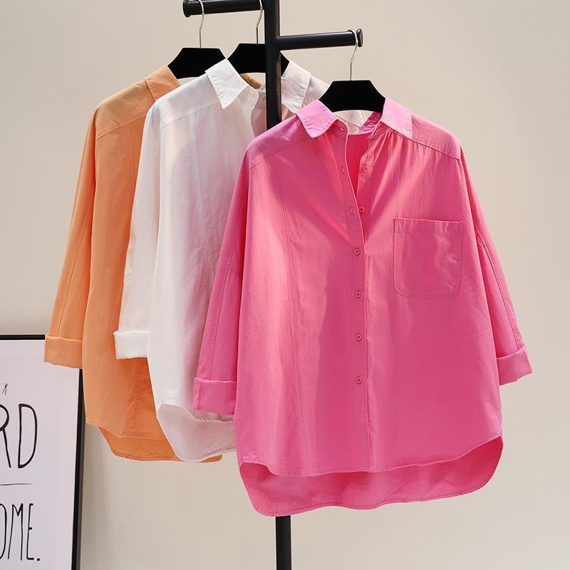 Áo Sơ Mi Nữ Tay Dài Dáng Rộng RENJIANVSHENG Phong Cách Hàn Quốc Dễ Phối Đồ