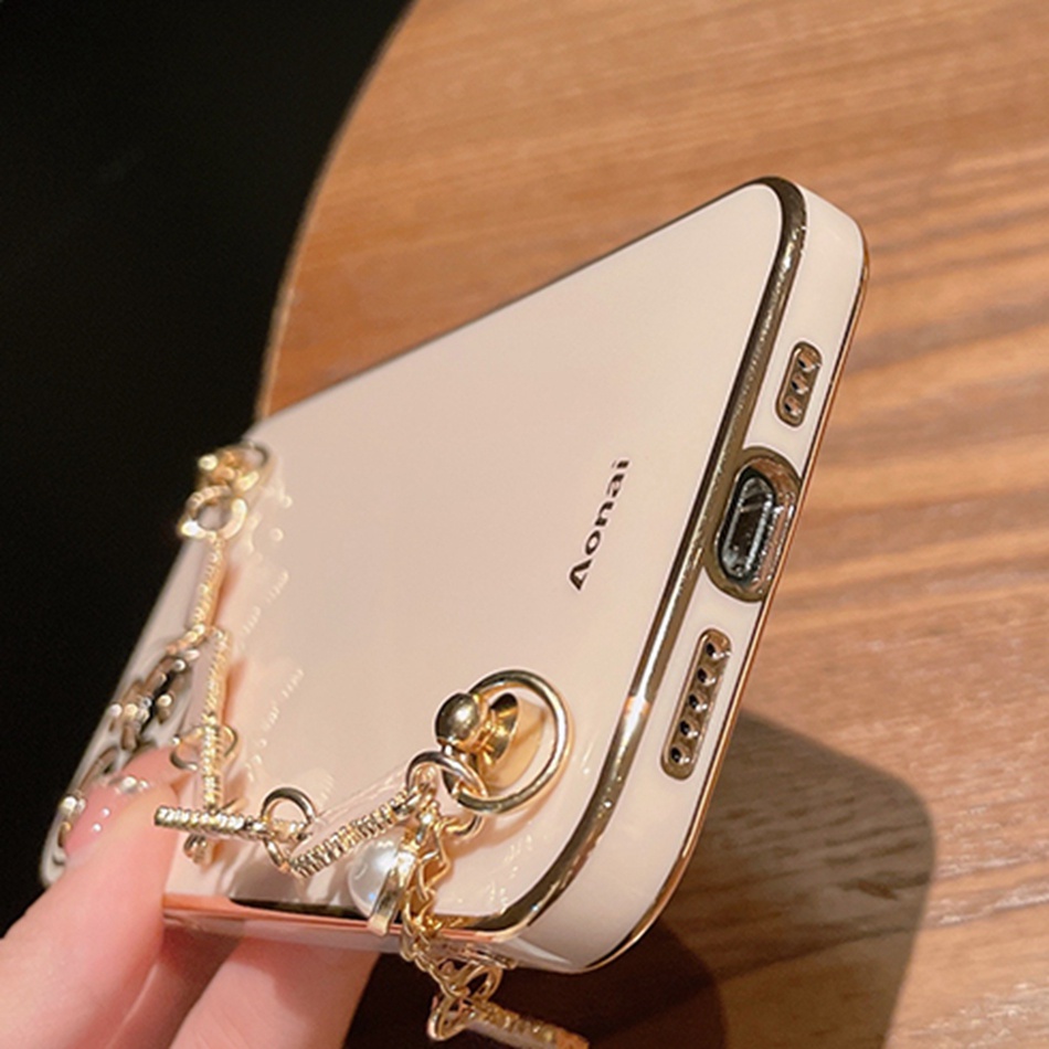 Ốp Điện Thoại Hình Vuông Có Dây Đeo Tay Sang Trọng Cho IPhone 11 12 13 14 Pro Max Mini 7 8 Plus X Xr Xs Max SE2020 11pro