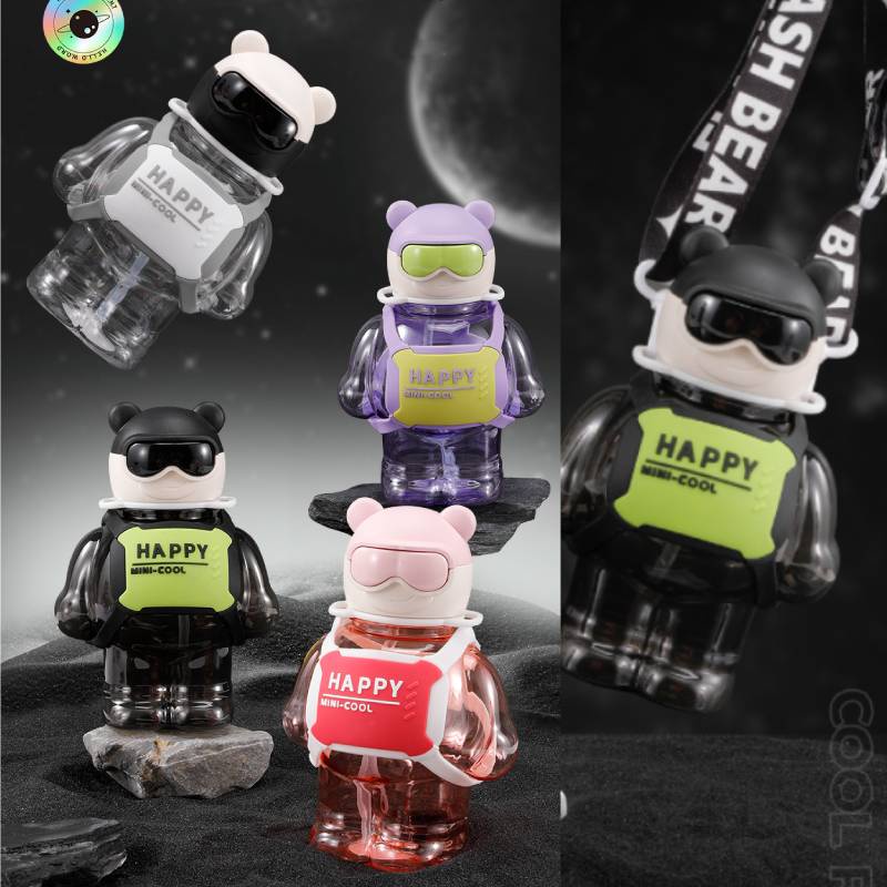 Backpack Bear Dễ Thương Bình Nước Nhựa Cao Cấp Hình Gấu Hoạt Họa Có Ống Hút Cho Bé