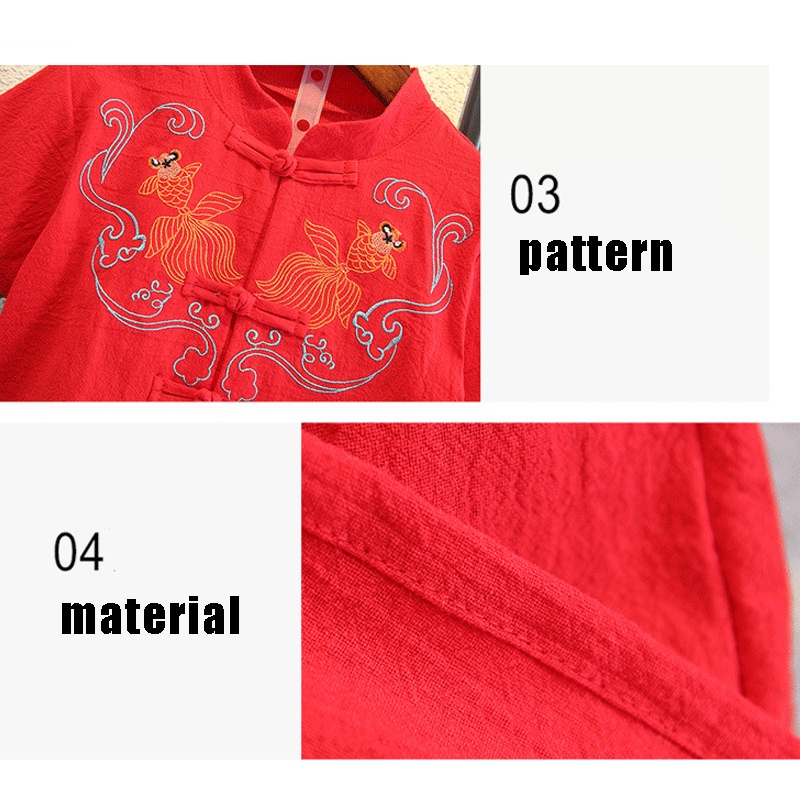 Cny baby phong cách trung quốc tangsuit set năm mới bé trai bé gái thoáng khí hanfu trẻ em thường ngắn tay tangsuit