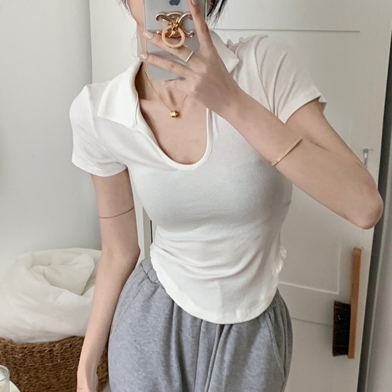 Áo Thun Tay Ngắn Màu Trơn Dáng Ôm Quyến Rũ Dành Cho Nữ