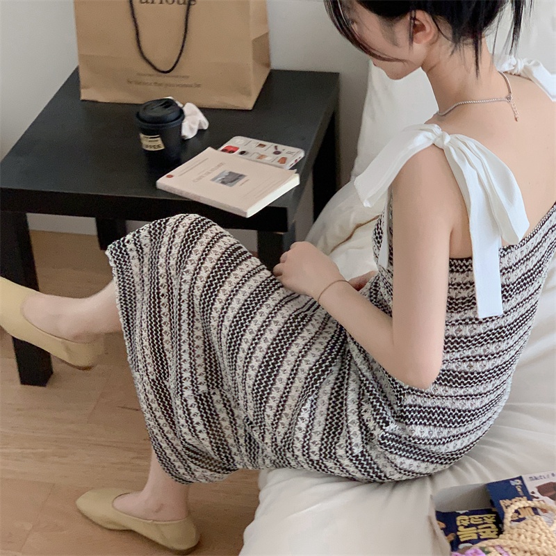 (MớI) Đầm Dây ThắT Nơ HọA TiếT Kẻ SọC 64714