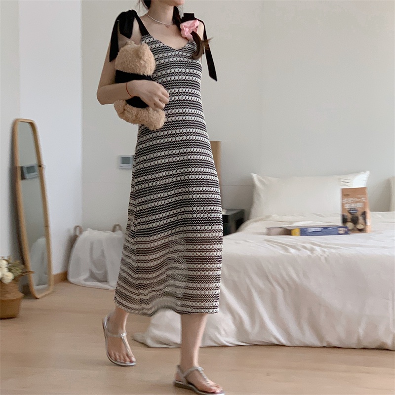 (MớI) Đầm Dây ThắT Nơ HọA TiếT Kẻ SọC 64714