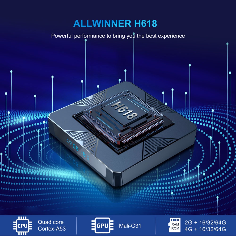 Đầu TV Box X98H Android 12 Allwinner H618 Quad Core Cortex A53 4K HD 2.4G & 5G WiFi6 Bluetooth 5 KèM Phụ KiệNMáy Nghe Nhạc Thông Minh 4GB X 4GB 32GB 32GB