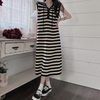 Đầm Hoodie Kẻ Sọc Dáng Rộng Ngắn Tay Thời Trang Cá Tính 66495
