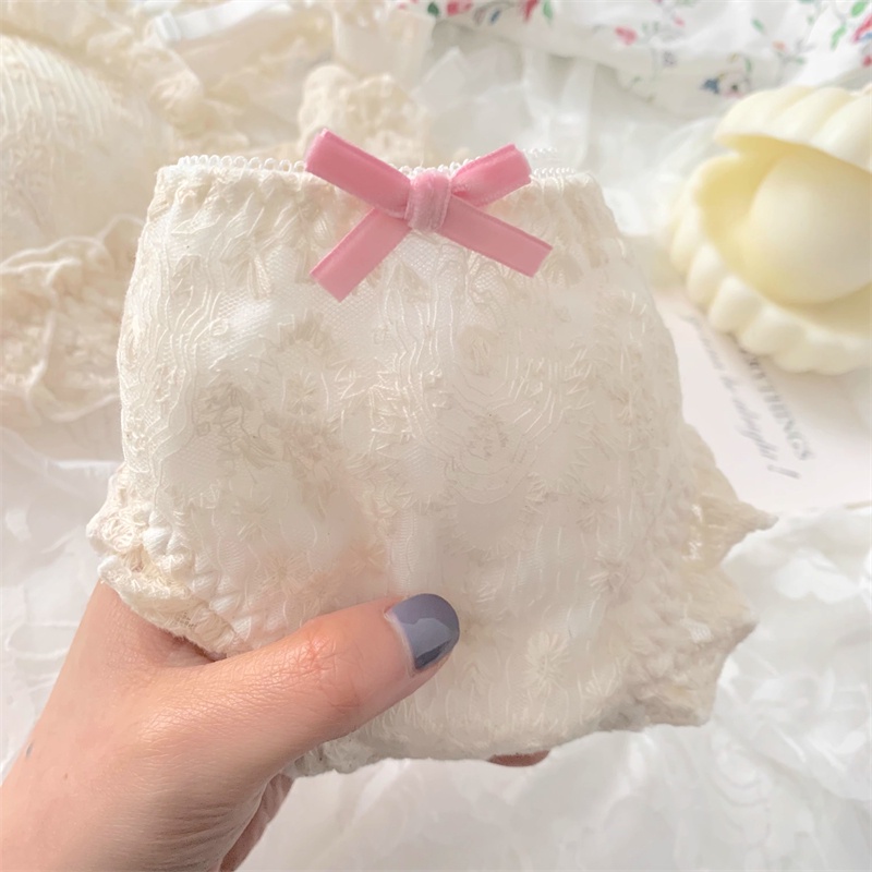 Bộ áo ngực phong cách nhật bản áo ngực ren cô gái trẻ đáng yêu + quần lót nơ sexy phụ nữ đồ lót thoải mái không dây đẩy lên đồ lót nữ bralette