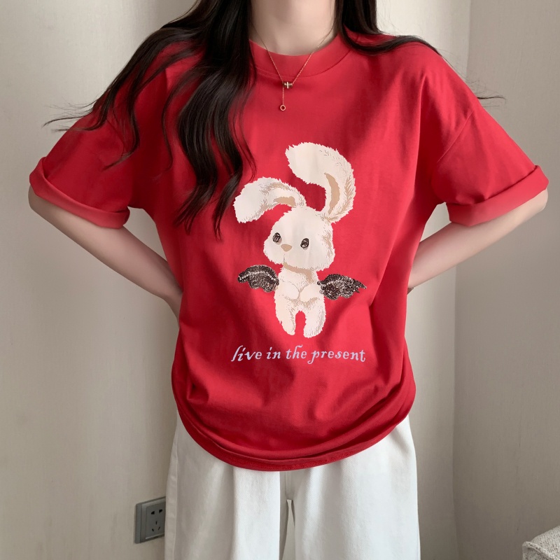 Áo Thun Cotton Dáng Rộng Ngắn Tay In Hình Thời Trang Mùa Hè Cá Tính 61653