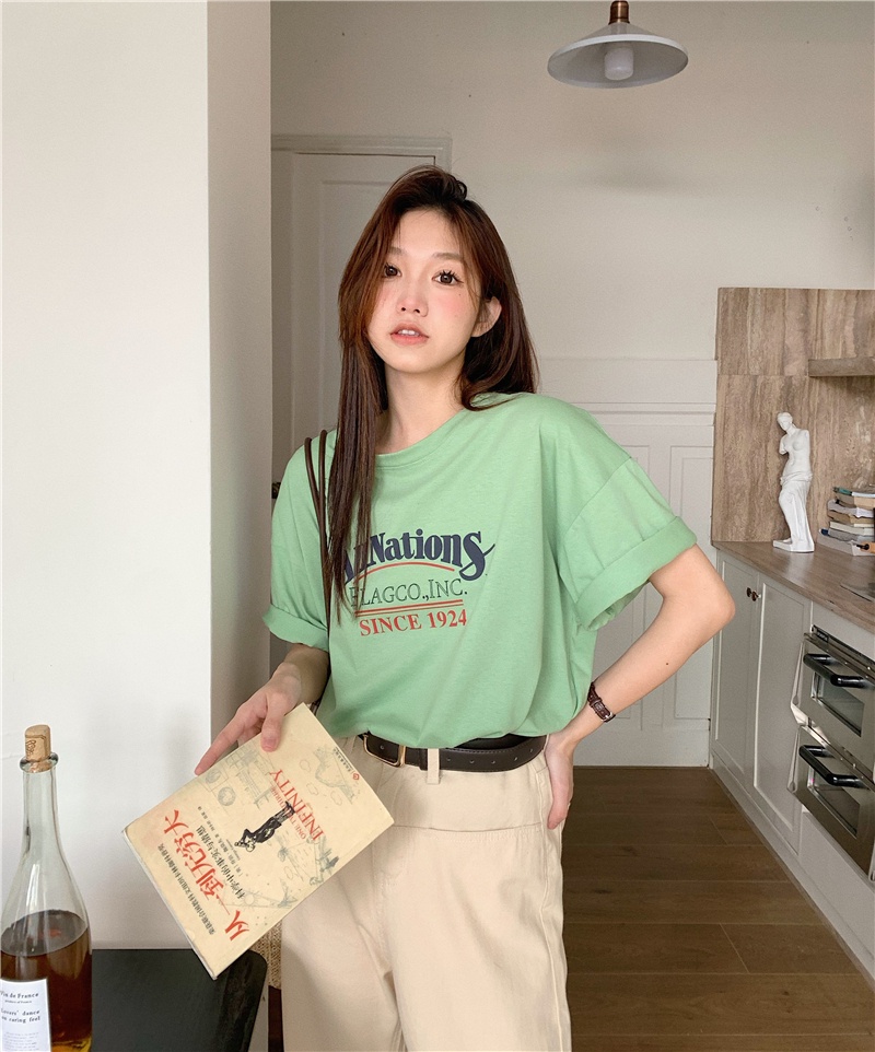 Áo Thun Cotton Ngắn Tay In Chữ Phong Cách Mới Mùa Hè 62217