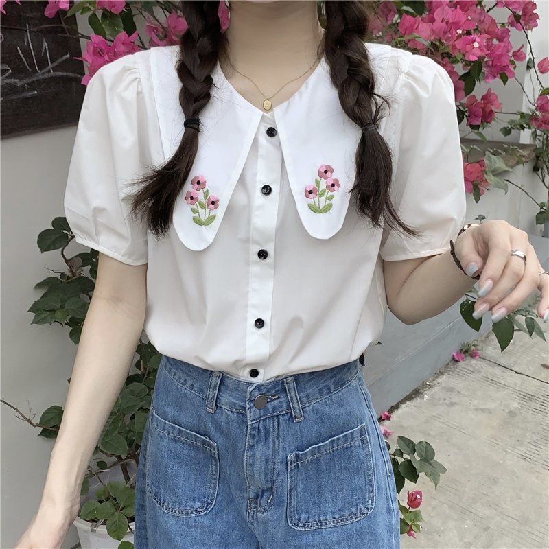 Áo Sơ Mi Trắng Thêu Hoa Ngắn Tay Thời Trang Mùa Hè Dành Cho Nữ 63764
