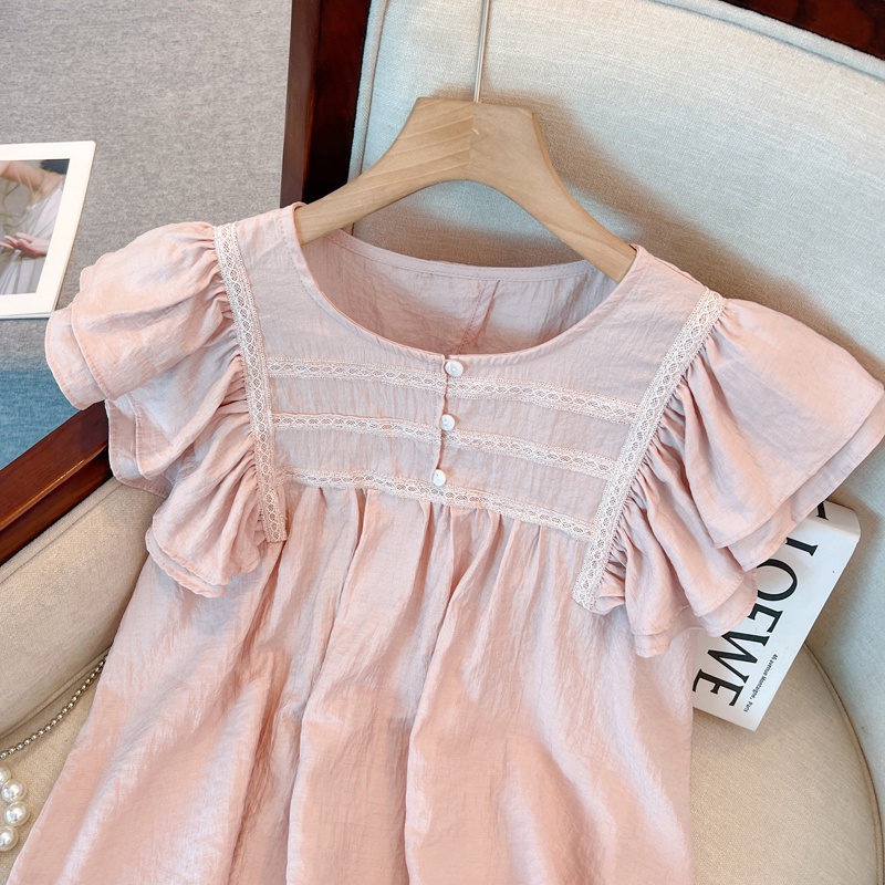 Áo Sơ Mi Mỏng Phối Ren Nhún Bèo Thời Trang Sành Điệu 65102