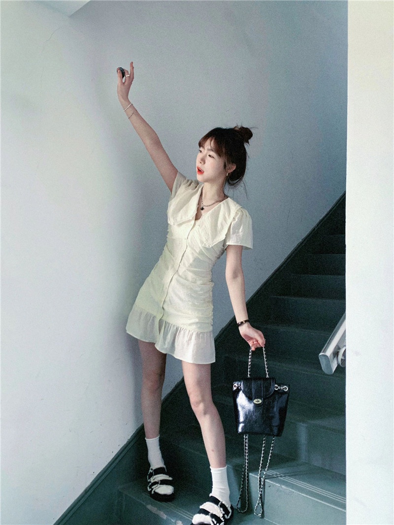 Đầm Cổ Chữ V Phối Bèo Nhún Phong Cách Pháp 65184