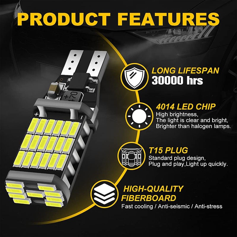 1 Đèn LED T15 W16W 12V / 24V 4014 SMD 7000L Siêu Sáng Cho Xe Hơi / Xe Tải