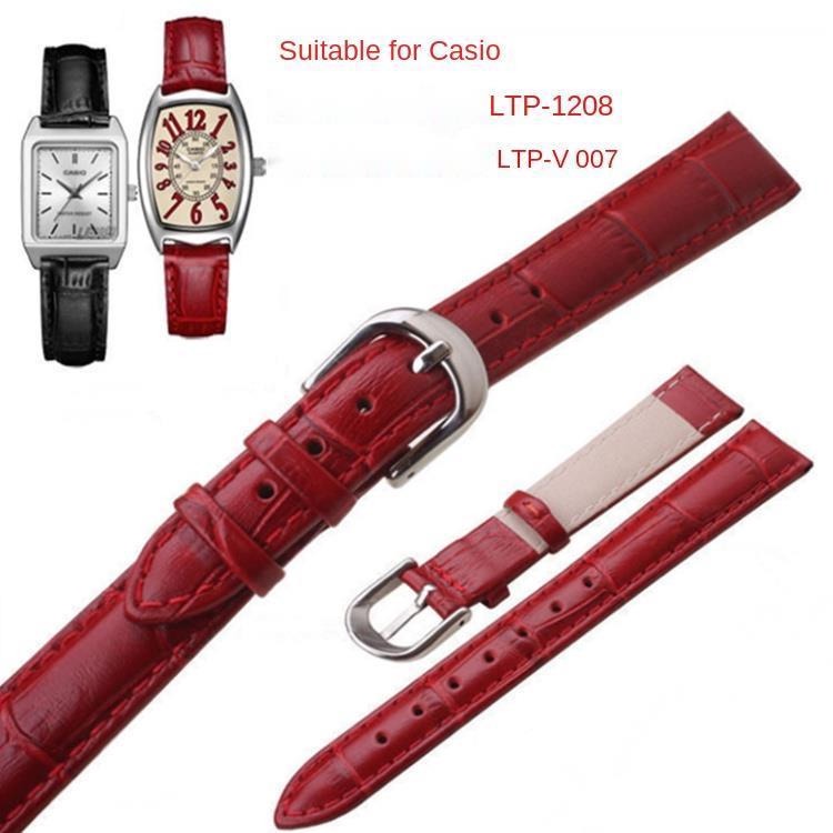 Yifilm Dây Da Thay Thế Cho Casio Nữ LTP-V007 Đen Và Nâu Nhỏ Vuông 14 Mm Đồng Hồ Nhỏ Màu Đỏ LTP-1208