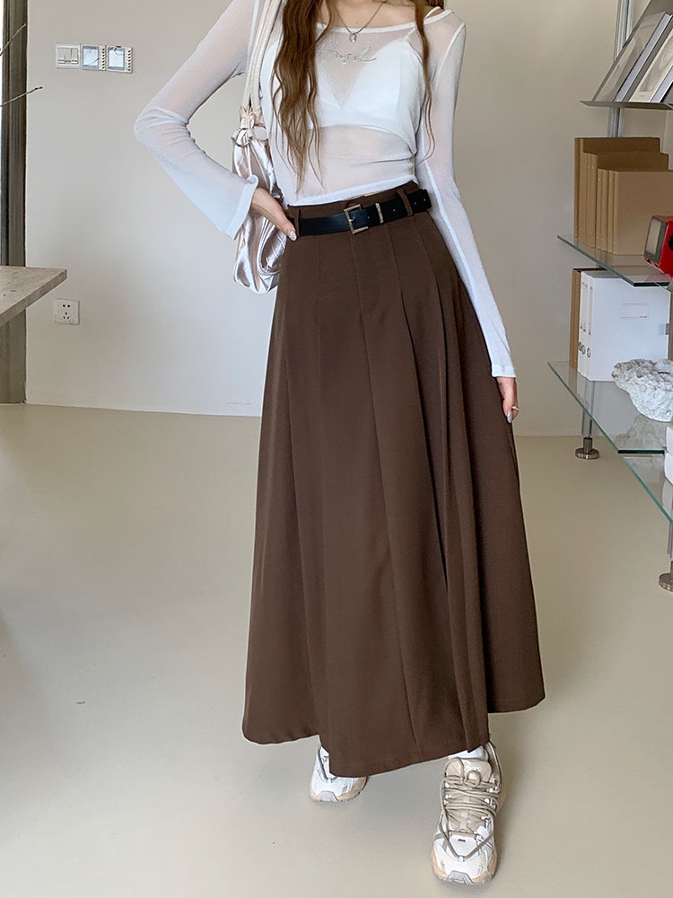 66934 with belt autumn style high waist drape suit váy xếp ly a-line