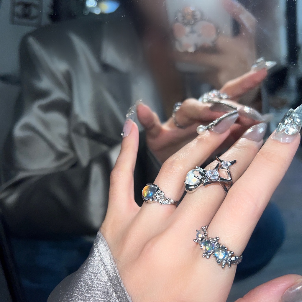 Nhẫn Hở Đính Đá Mắt Mèo Phong Cách Hàn Quốc Cổ Điển Cá Tính Thời Trang Cho Nữ