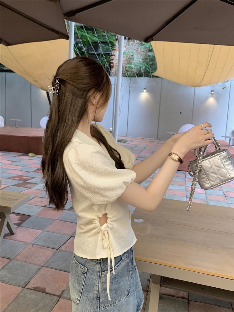 Áo Sơ Mi Cột Dây Màu Trơn Kiểu Pháp Thời Trang Mùa Hè 64552