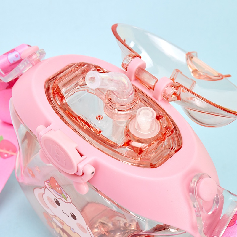 Backpack Bear Bình Nước Nhựa Hình Bánh Donut 450ml Có Ống Hút Và Đèn Dễ Thương
